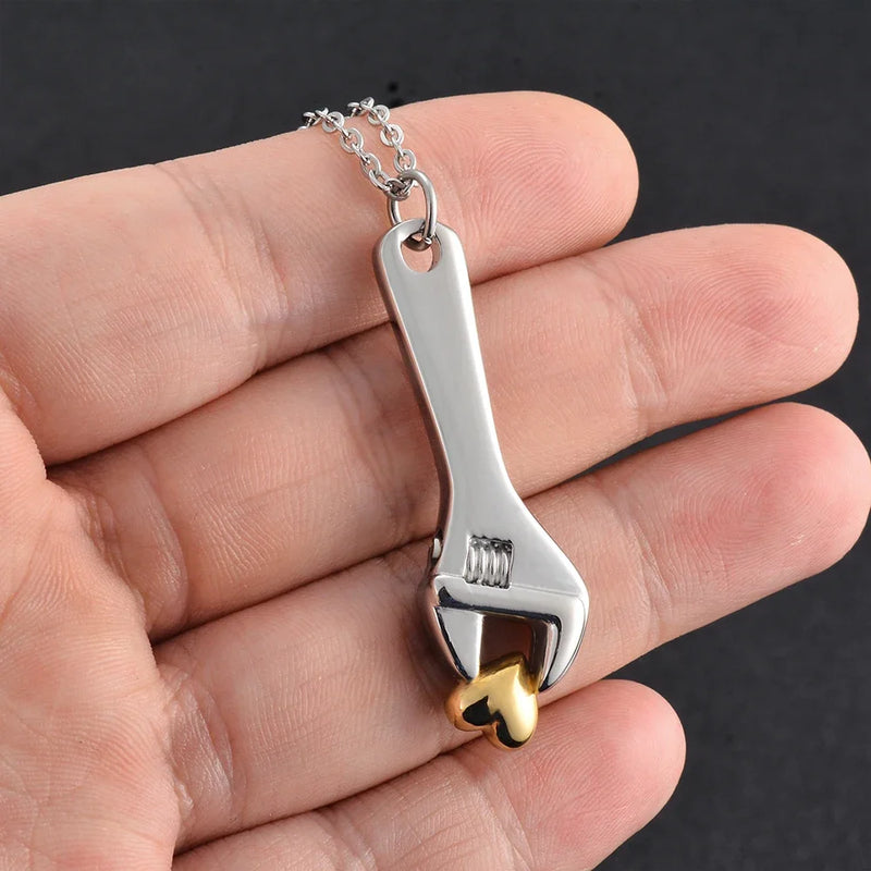 Wrench Cremation Jewelry Spanner Urn Necklace with Heart Stainless Steel Locket