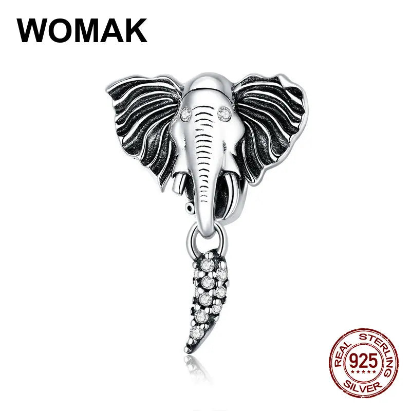Toothless Elephant Charm Retro Beads 925 Sterling Silver Jewelry