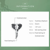 Toothless Elephant Charm Retro Beads 925 Sterling Silver Jewelry