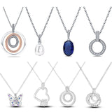 925 Sterling Silver Necklace Women Round Pendent CZ