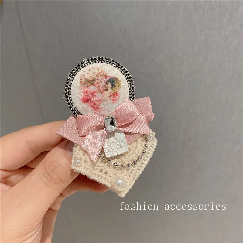 Vintage Bow Badges For Women Lady Portrait Brooches Pins Retro Crystal Jewelry