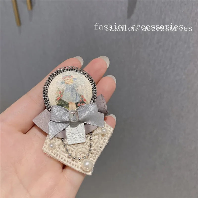 Vintage Bow Badges For Women Lady Portrait Brooches Pins Retro Crystal Jewelry