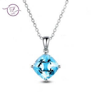 Sky Aquamarine Pendant Necklace 925 Silver Fine Jewelry