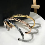 Stainless Steel Cross Stripe Bracelet Silver Cuff Bangle Women CZ Jewelry