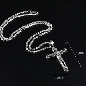 Stainless Steel Crucifix Pendant Necklace Box Chain Men's Jewelry Xmas Gift