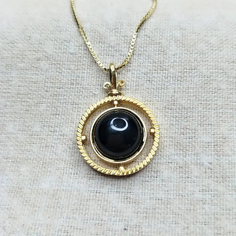 925 Silver Agate Pendant Necklace Retro Chalcedony Golden Jewelry