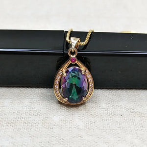 925 Silver Zircon Water Drop Pendant Necklace Classic Golden Jewelry