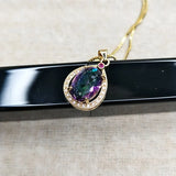 925 Silver Zircon Water Drop Pendant Necklace Classic Golden Jewelry