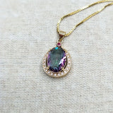 925 Silver Zircon Water Drop Pendant Necklace Classic Golden Jewelry
