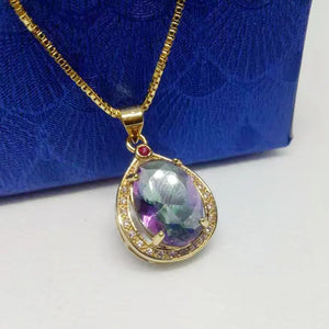 925 Silver Zircon Water Drop Pendant Necklace Classic Golden Jewelry