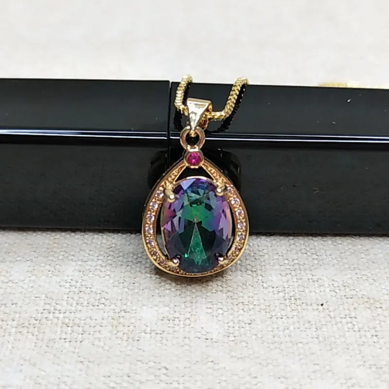 925 Silver Zircon Water Drop Pendant Necklace Classic Golden Jewelry