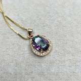 925 Silver Zircon Water Drop Pendant Necklace Classic Golden Jewelry