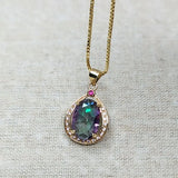 925 Silver Zircon Water Drop Pendant Necklace Classic Golden Jewelry
