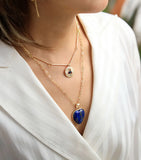 Layering Lapis Luzuli Heart Pendant Necklace Chokers Zirconia Chain