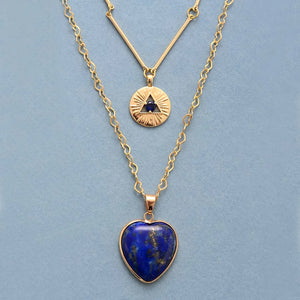 Layering Lapis Luzuli Heart Pendant Necklace Chokers Zirconia Chain