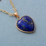 Layering Lapis Luzuli Heart Pendant Necklace Chokers Zirconia Chain