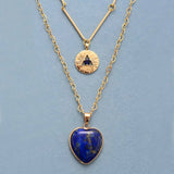 Layering Lapis Luzuli Heart Pendant Necklace Chokers Zirconia Chain