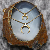 Stainless Steel Double Layer Moon Necklace with Pendant Chain Necklace