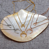 Stainless Steel Double Layer Moon Necklace with Pendant Chain Necklace
