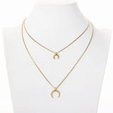 Stainless Steel Double Layer Moon Necklace with Pendant Chain Necklace