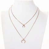 Stainless Steel Double Layer Moon Necklace with Pendant Chain Necklace