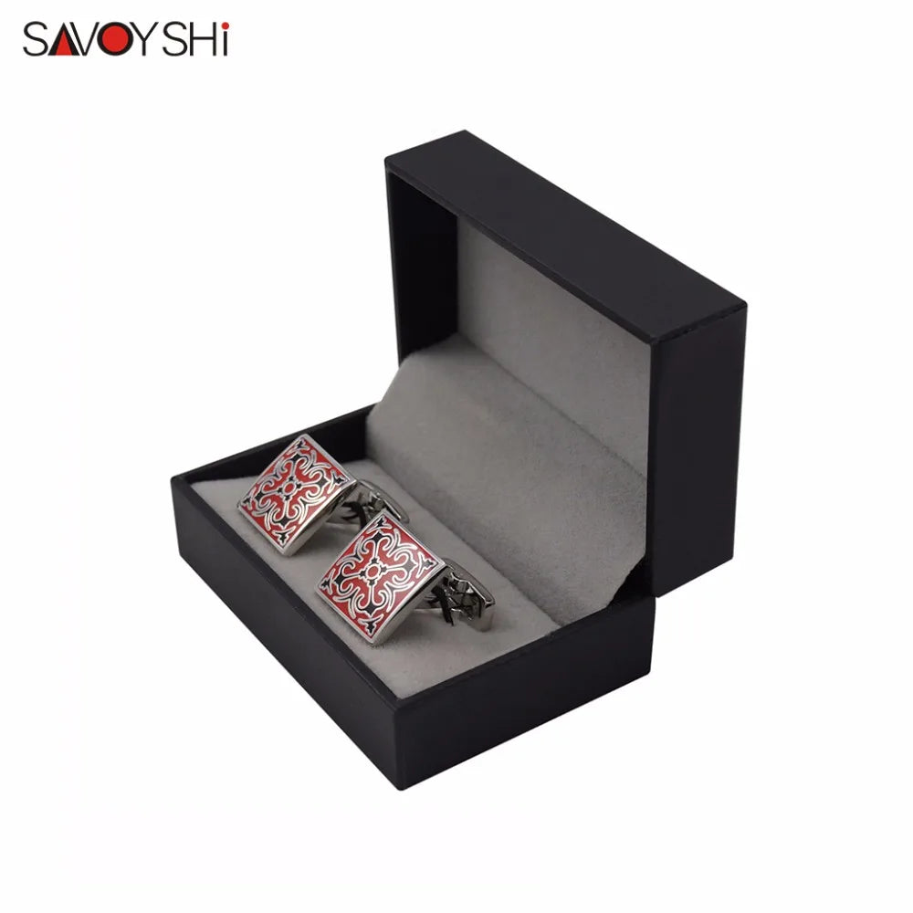 Vintage Pattern Cufflinks Red&Black Classic Art Cuff links Jewelry