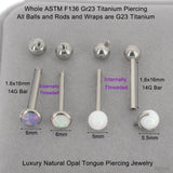 Titanium Opal Ball Tongue Rings Bar 1.6x16mm