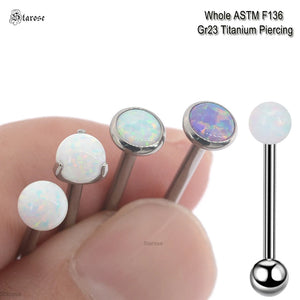 Titanium Opal Ball Tongue Rings Bar 1.6x16mm