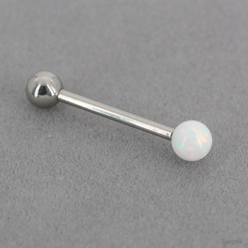 Titanium Opal Ball Tongue Rings Bar 1.6x16mm