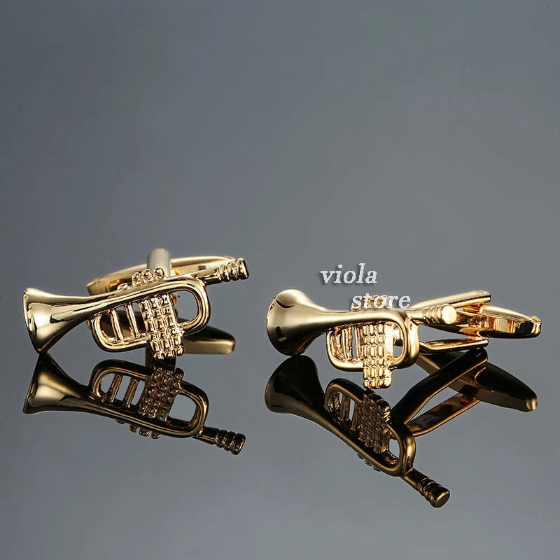 Stainless Musical Instruments Cufflinks Piano Violin Guitar Drum Gigs