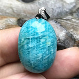 Natural Amazonite Crystal Pendant Lucky Wealth Silver Beads Mozambique Stone
