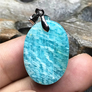 Natural Amazonite Crystal Pendant Lucky Wealth Silver Beads Mozambique Stone