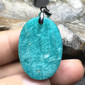 Natural Amazonite Stone Pendant Jewelry Lucky Wealth Crystal Silver Beads