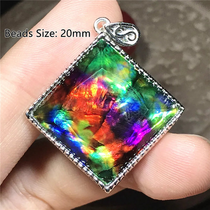 Natural Ammonite Ammolite Pendant for Women Men Green Red Healing Crystal