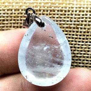Natural Aquamarine Crystal Pendant Silver Water Drop Stone Jewelry