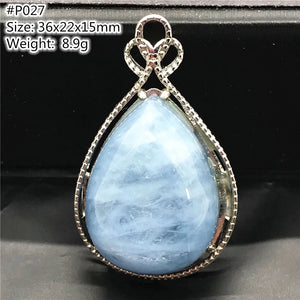Natural Aquamarine Necklace Pendant Healing Luck Gift Crystal Silver Jewelry
