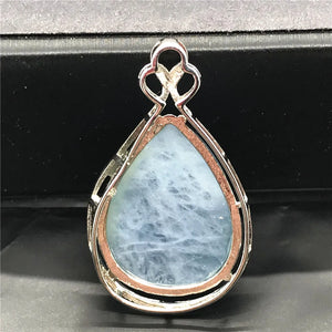 Natural Aquamarine Necklace Pendant Healing Luck Gift Crystal Silver Jewelry