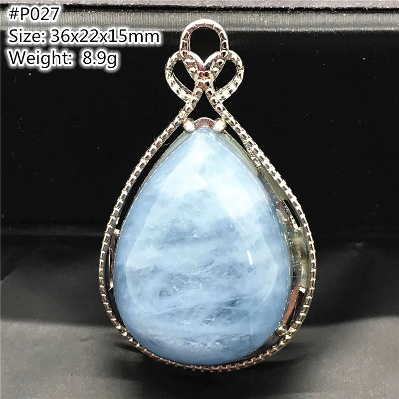 Natural Aquamarine Necklace Pendant Healing Luck Gift Crystal Silver Jewelry