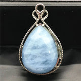 Natural Aquamarine Necklace Pendant Healing Luck Gift Crystal Silver Jewelry