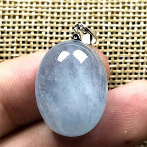 Natural Aquamarine Necklace Pendant Jewelry 20x15x9mm Oval Beads GEM AAAAA
