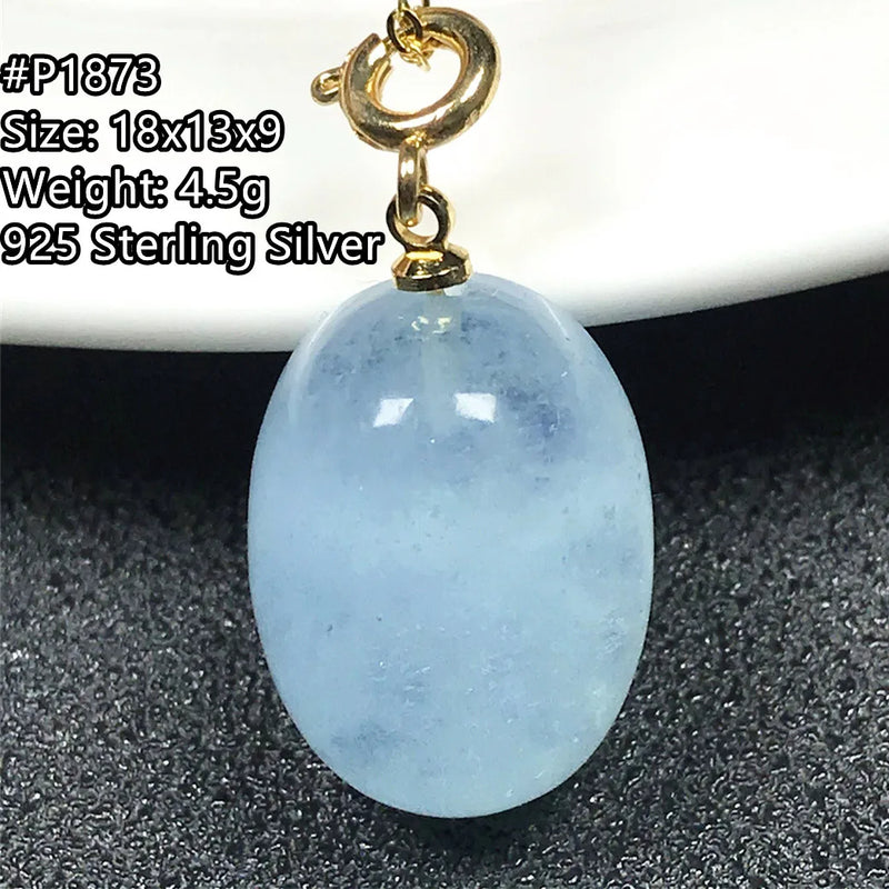 Natural Aquamarine Pendant 925 Silver Healing Crystal