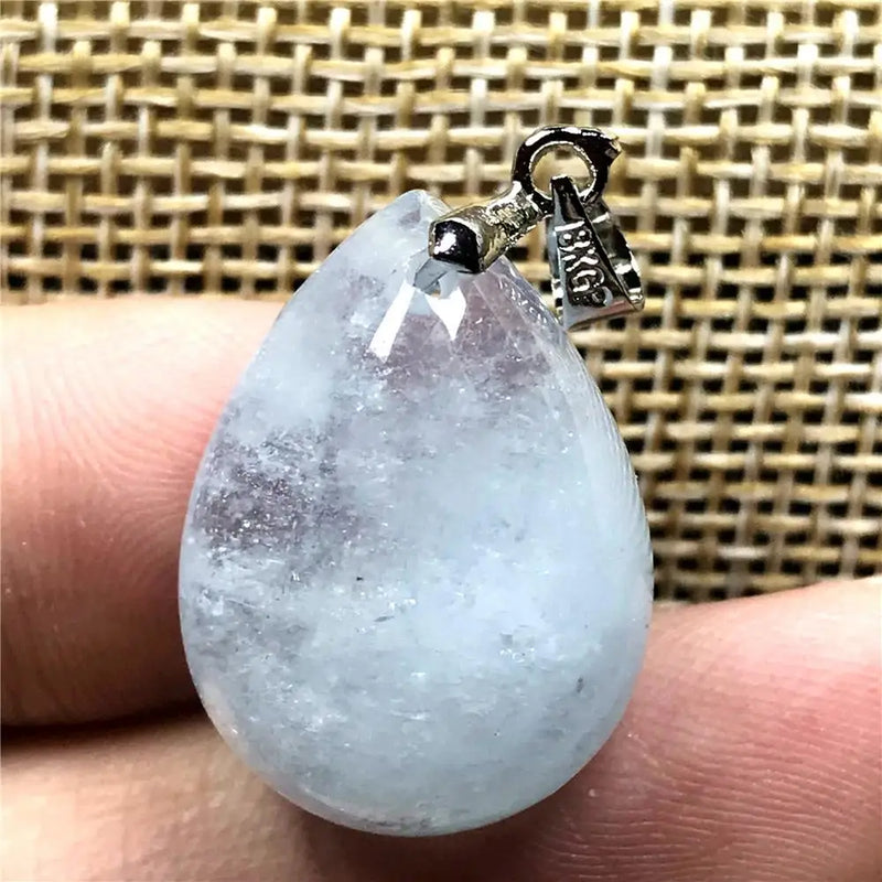 Natural Aquamarine Pendant Jewelry Crystal Silver Beads Beauty Gemstone AAAAA