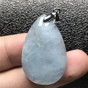 Natural Aquamarine Pendant Jewelry Clear Crystal Silver Necklace AAAAA