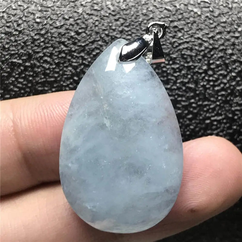 Natural Aquamarine Pendant Jewelry Clear Crystal Silver Necklace AAAAA