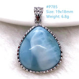 Natural Larimar Silver Pendant Water Drop Heart Pattern Gemstone AAAAA