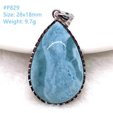 Natural Larimar Silver Pendant Water Drop Heart Pattern Gemstone AAAAA