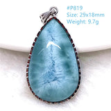Natural Larimar Silver Pendant Water Drop Heart Pattern Gemstone AAAAA