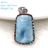 Natural Larimar Silver Pendant Water Drop Heart Pattern Gemstone AAAAA