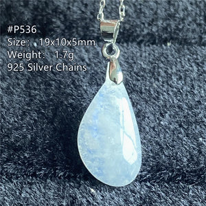 Natural Light Moonstone Crystal Pendant Jewelry Luck Gift Silver Chains