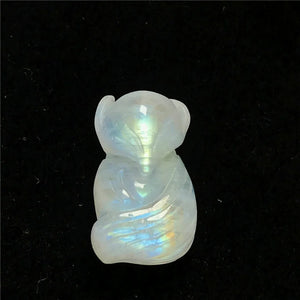 Moonstone Fox Carved Crystal Pendant Healing Luck Stone